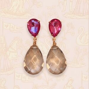 Pink Rose Crystal In Large Statement Gold Plated Earrings